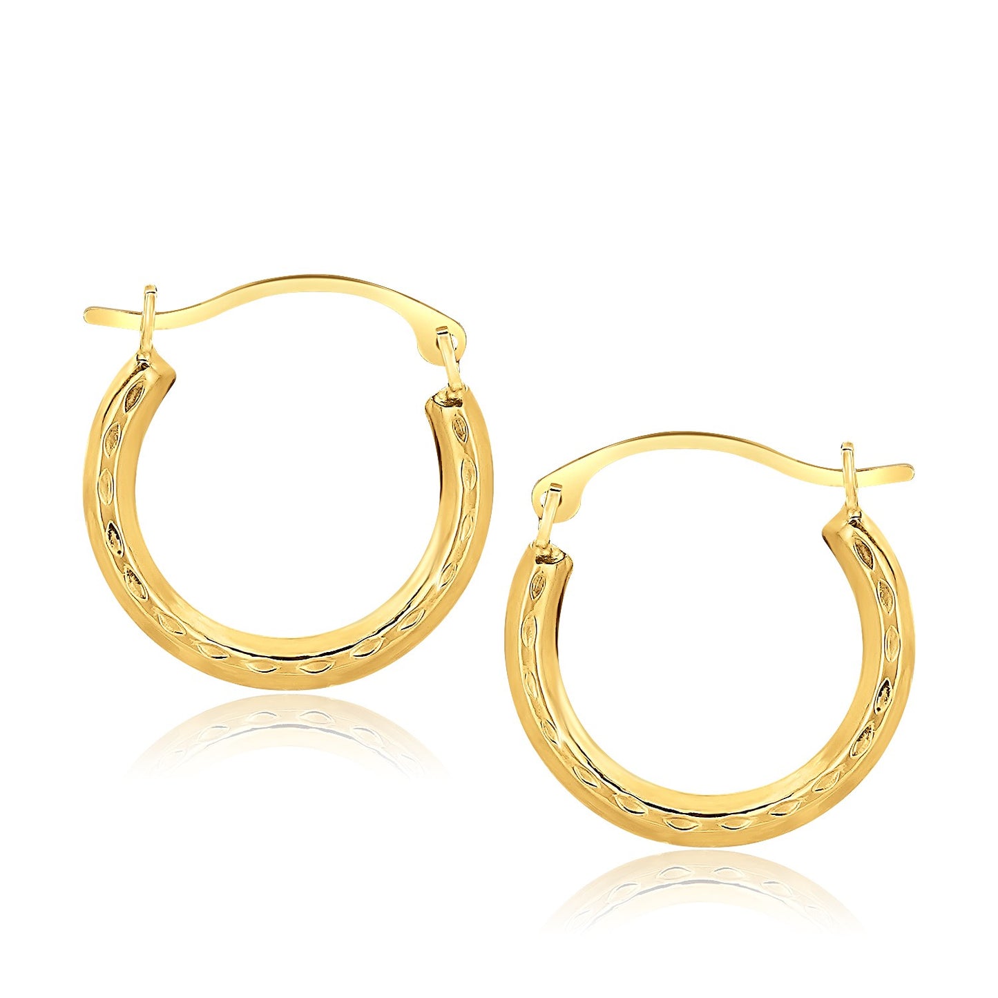 10k Yellow Gold Fancy Hoop Earrings, 16 mm