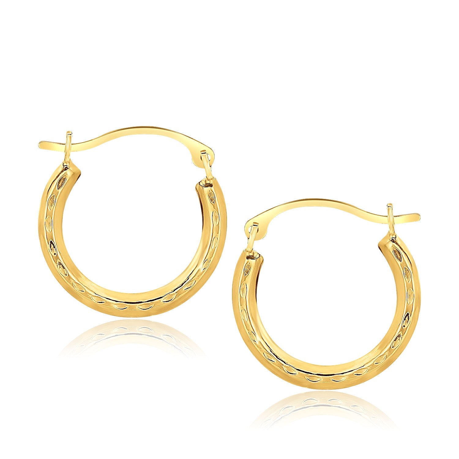 10k Yellow Gold Fancy Hoop Earrings, 16 mm