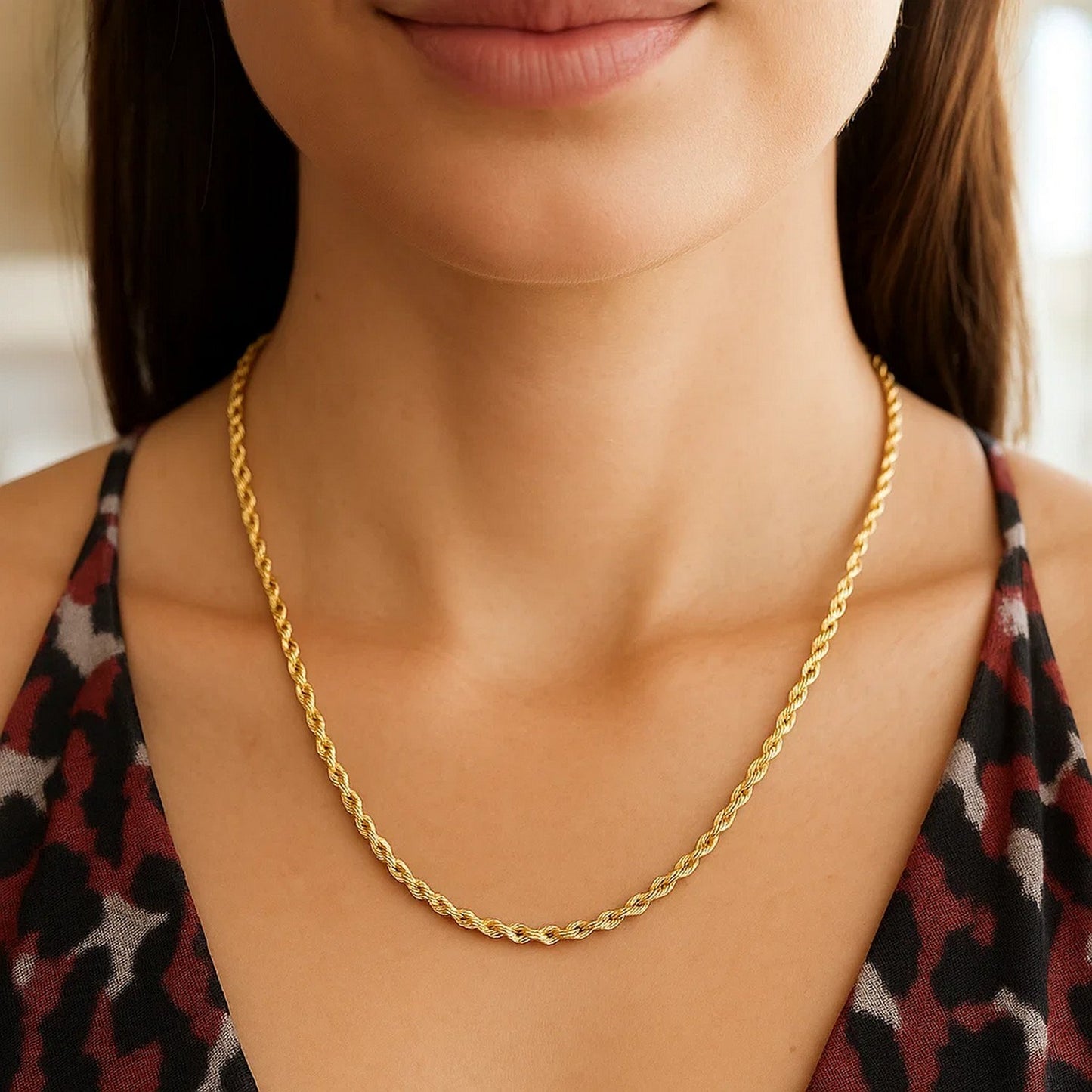 14K Yellow Gold Solid Diamond Cut Rope Chain Necklace (3.00mm)