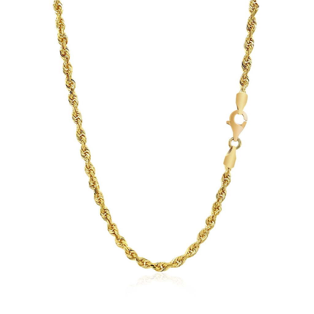 14K Yellow Gold Solid Diamond Cut Rope Chain Necklace (3.00mm)
