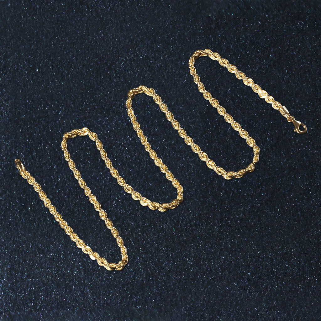 14K Yellow Gold Solid Diamond Cut Rope Chain Necklace (3.00mm)