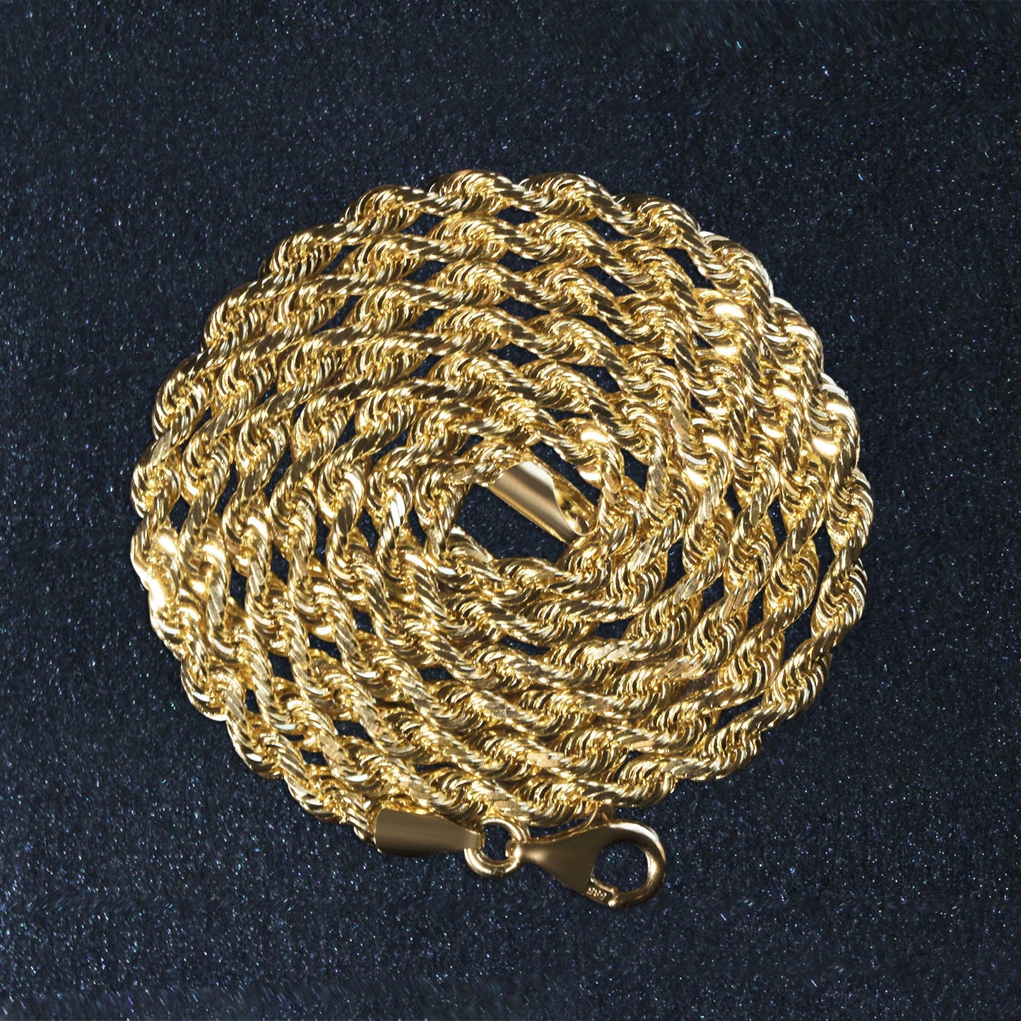 14K Yellow Gold Solid Diamond Cut Rope Chain Necklace (3.00mm)