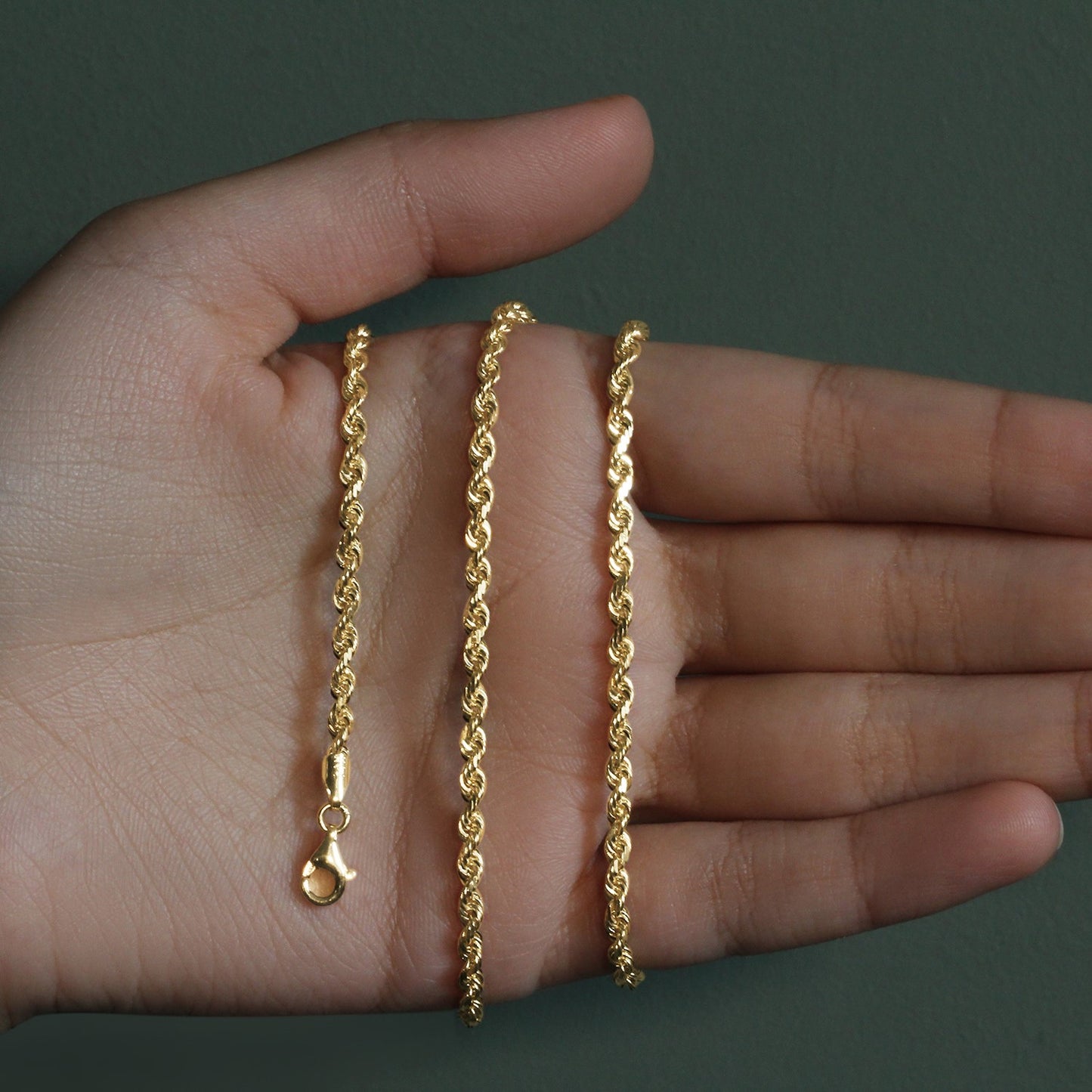 14K Yellow Gold Solid Diamond Cut Rope Chain Necklace (3.00mm)
