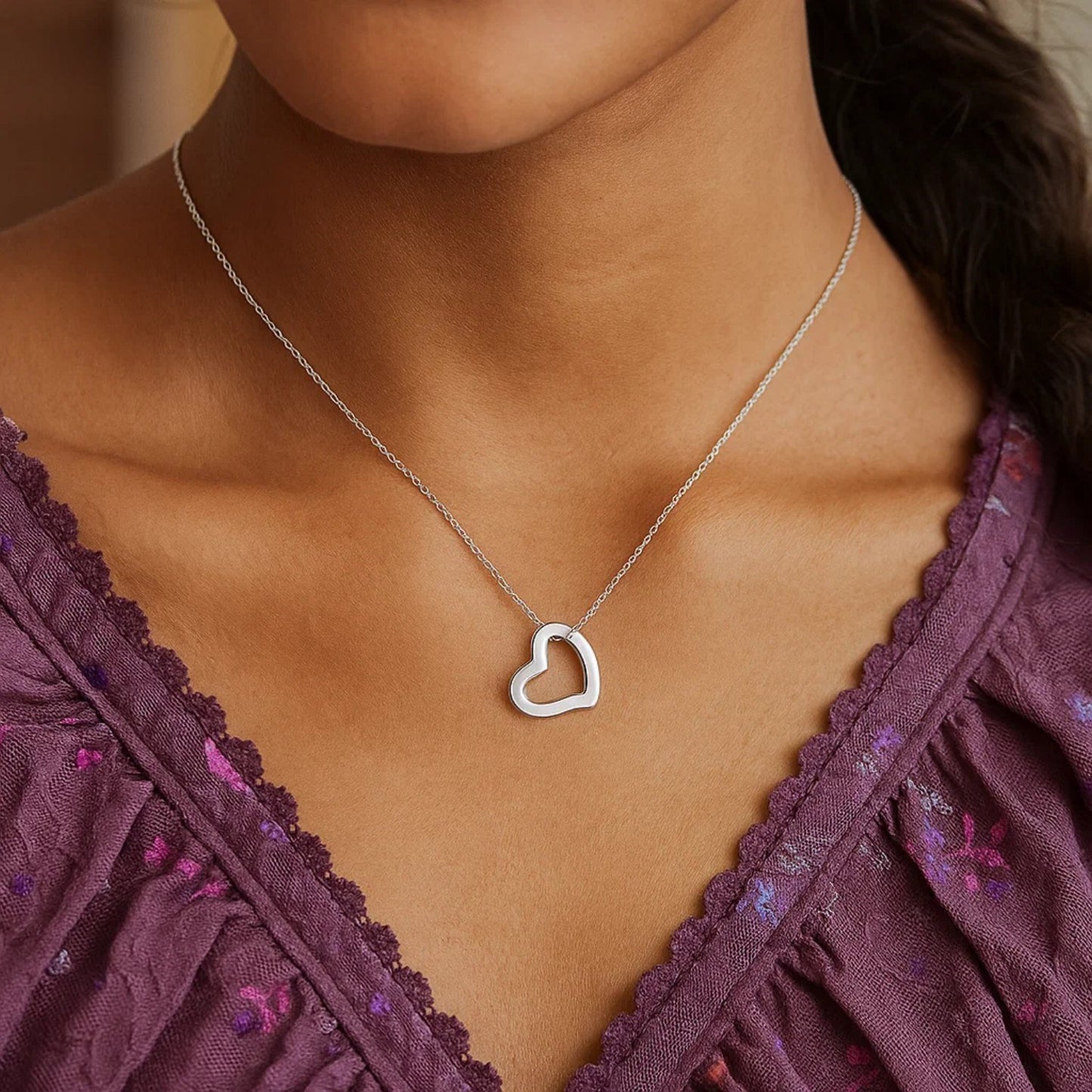 14k White Gold Heart Pendant