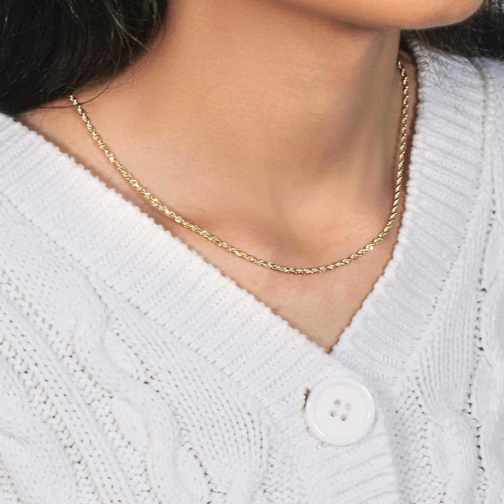 10K Yellow Gold Solid Diamond Cut Rope Chain Necklace (2.50mm)