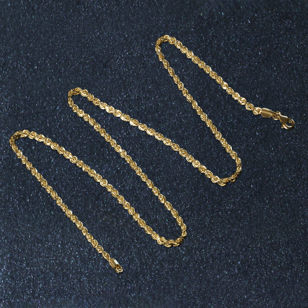 10K Yellow Gold Solid Diamond Cut Rope Chain Necklace (2.50mm)