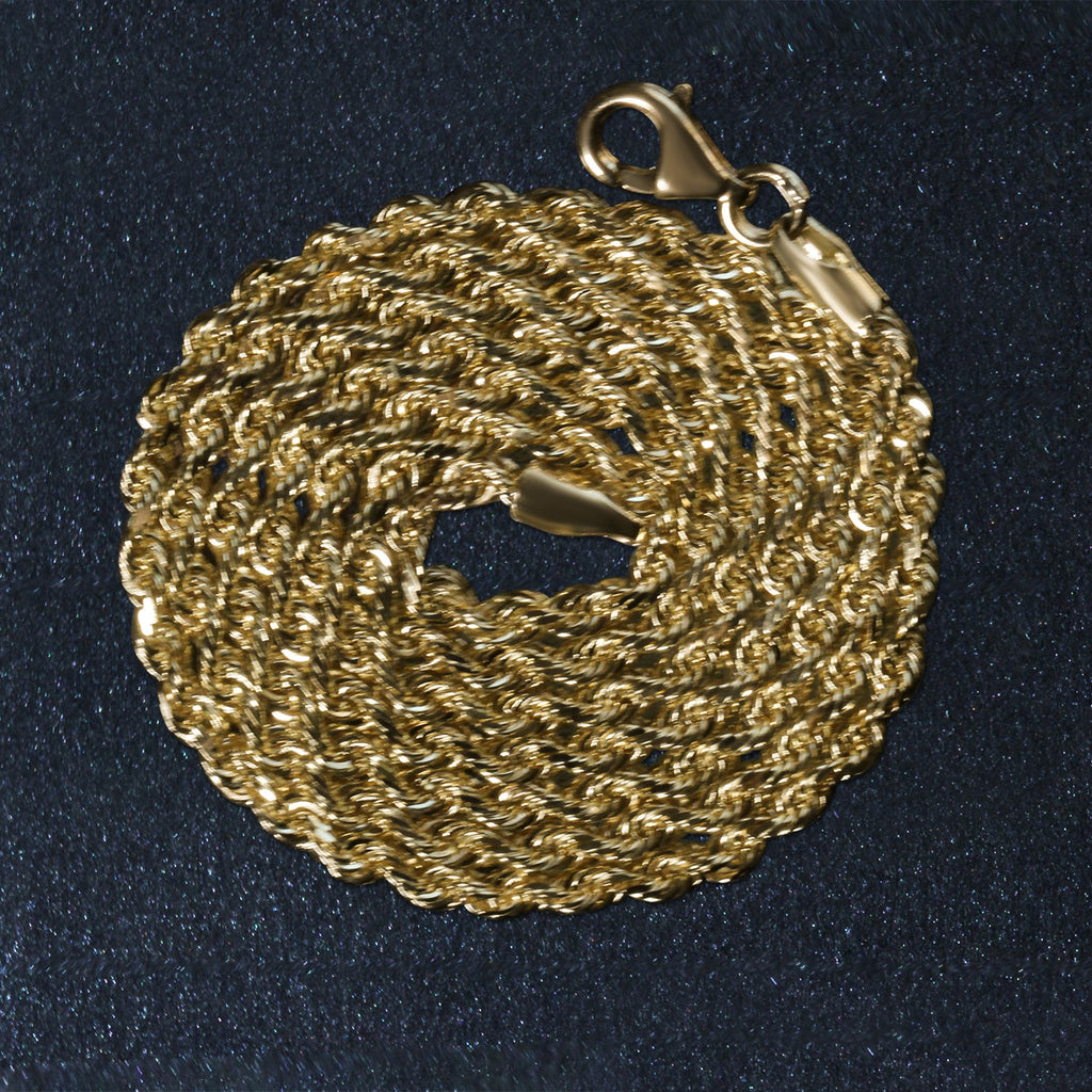 10K Yellow Gold Solid Diamond Cut Rope Chain Necklace (2.50mm)