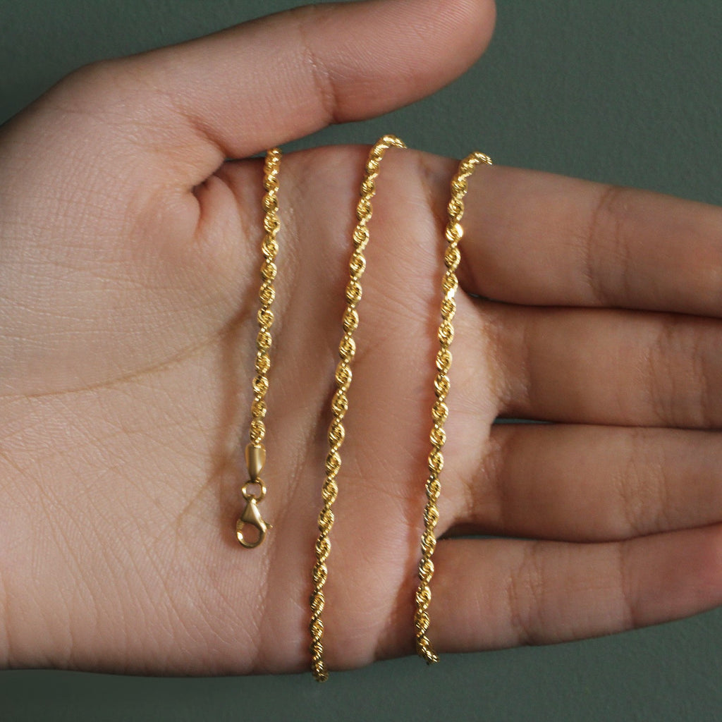10K Yellow Gold Solid Diamond Cut Rope Chain Necklace (2.50mm)