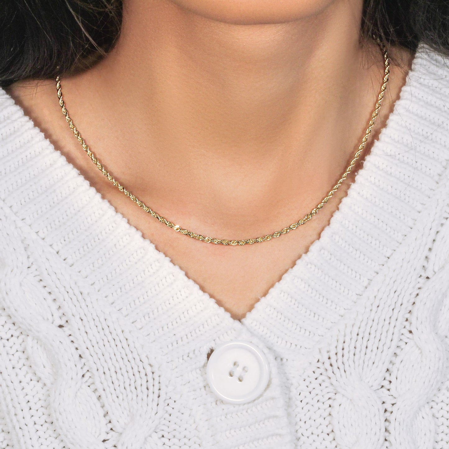 10K Yellow Gold Solid Diamond Cut Rope Chain Necklace (2.50mm)