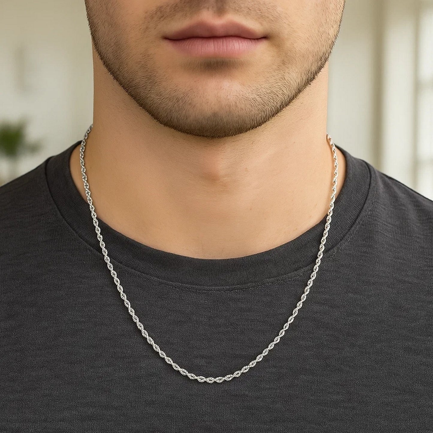 14K White Gold Solid Diamond Cut Rope Chain Necklace (1.60mm)