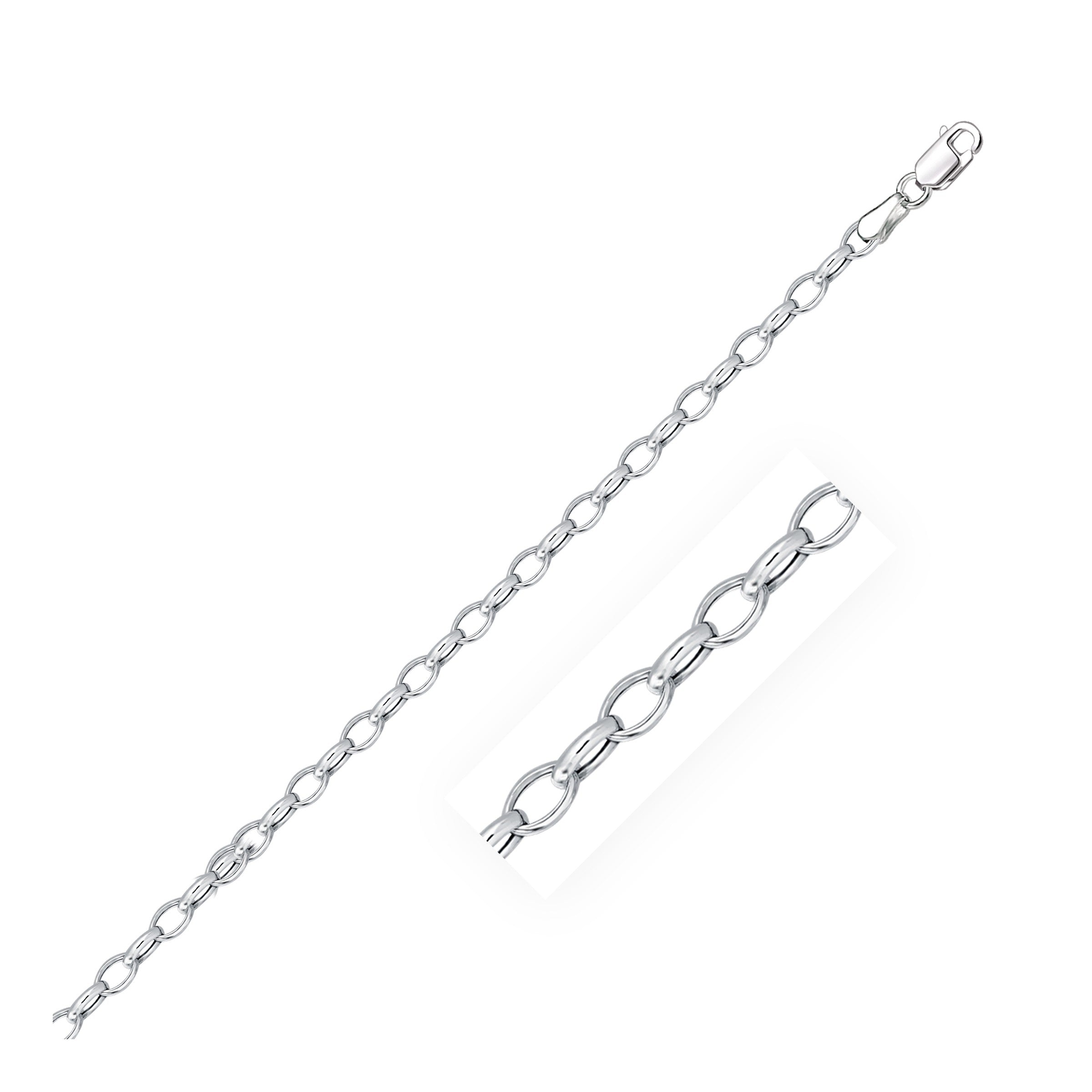 14K White Gold Oval Rolo Chain – 3.20mm, Solid Gold
