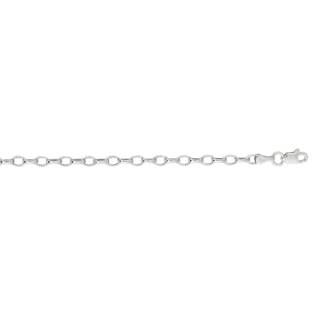 14K White Gold Oval Rolo Chain – 3.20mm, Solid Gold