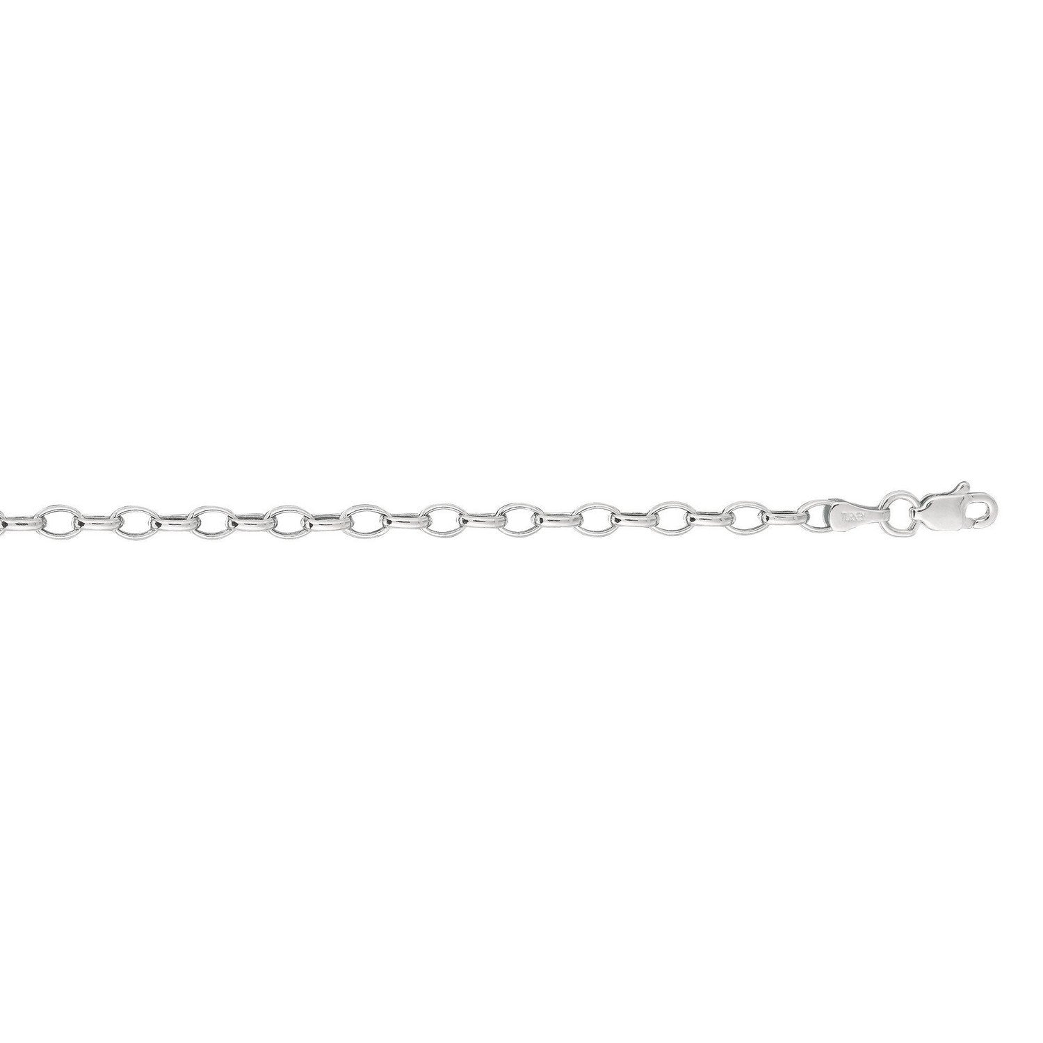 14K White Gold Oval Rolo Chain – 3.20mm, Solid Gold