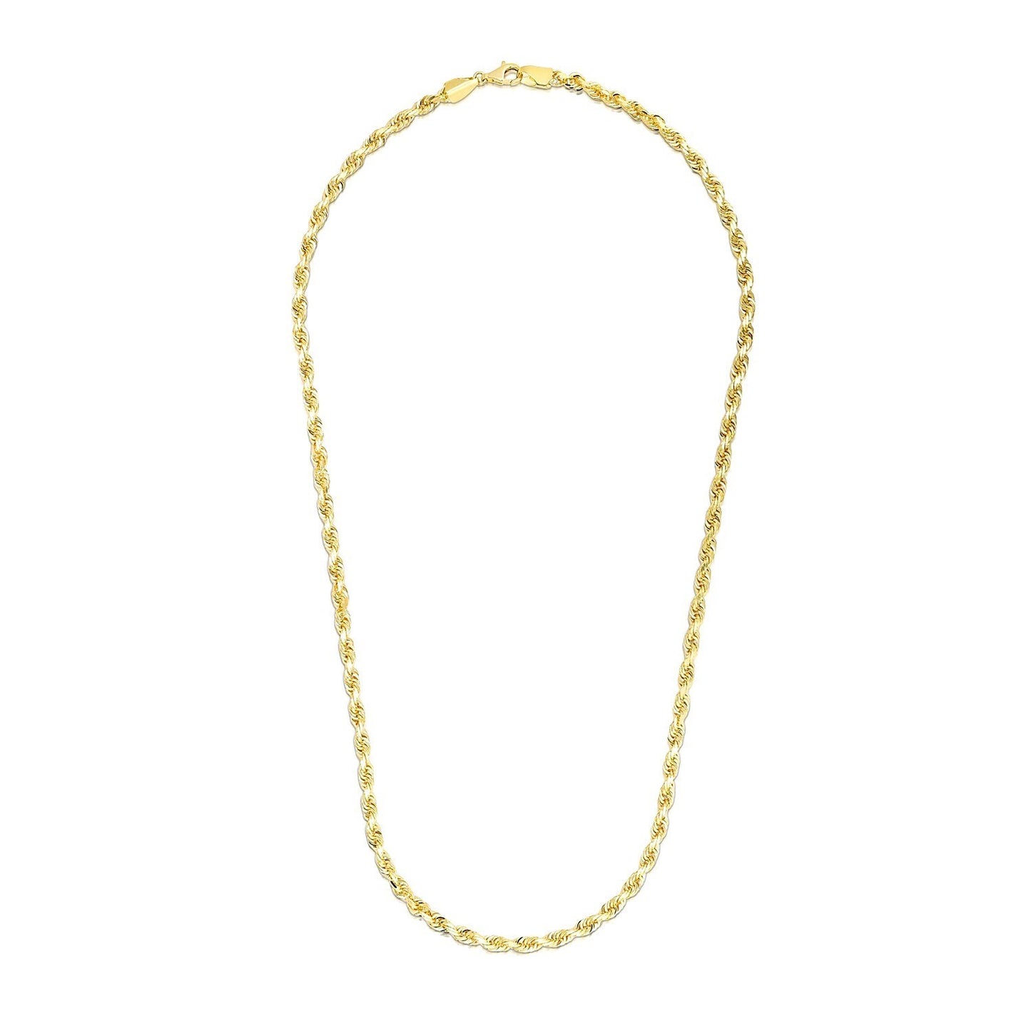 14K Yellow Gold Solid Diamond Cut Rope Chain Necklace (4.00mm)