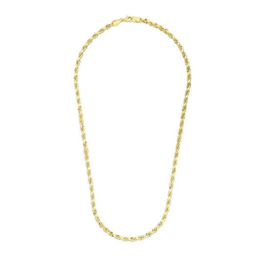 14K Yellow Gold Solid Diamond Cut Rope Chain Necklace (4.00mm)