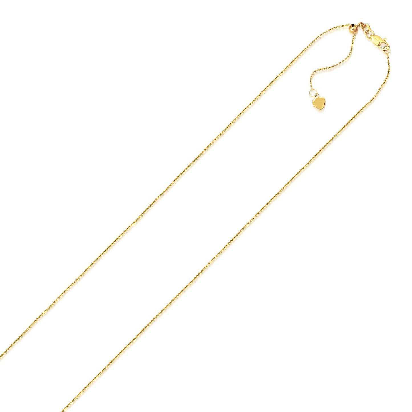10K Yellow Gold Adjustable Cable Chain Necklace with Heart Dangle (1.10 mm)