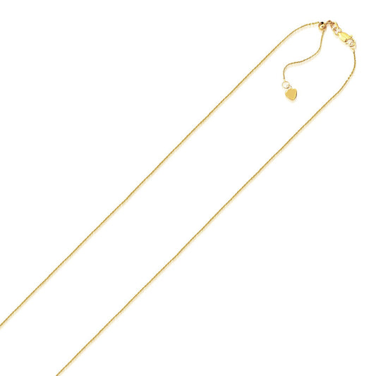 10K Yellow Gold Adjustable Cable Chain Necklace with Heart Dangle (1.10 mm)