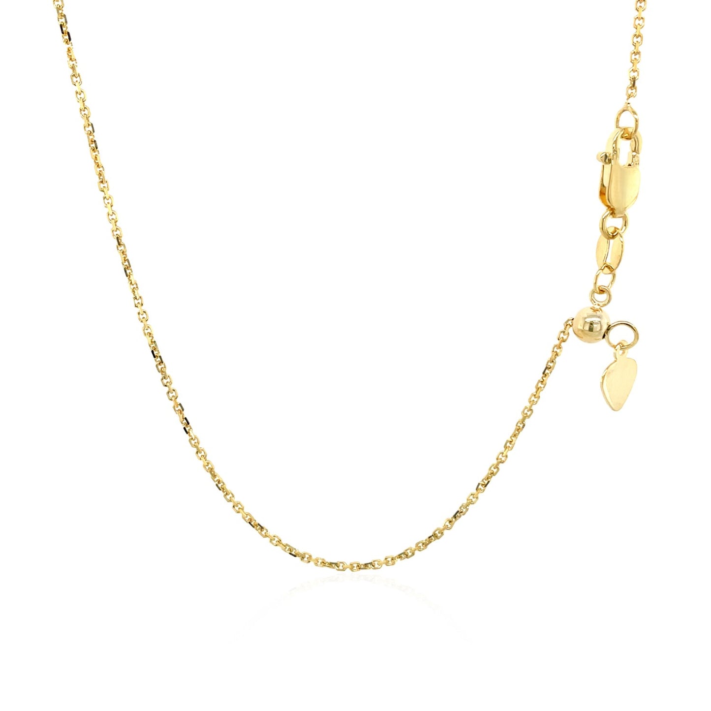 10K Yellow Gold Adjustable Cable Chain Necklace with Heart Dangle (1.10 mm)