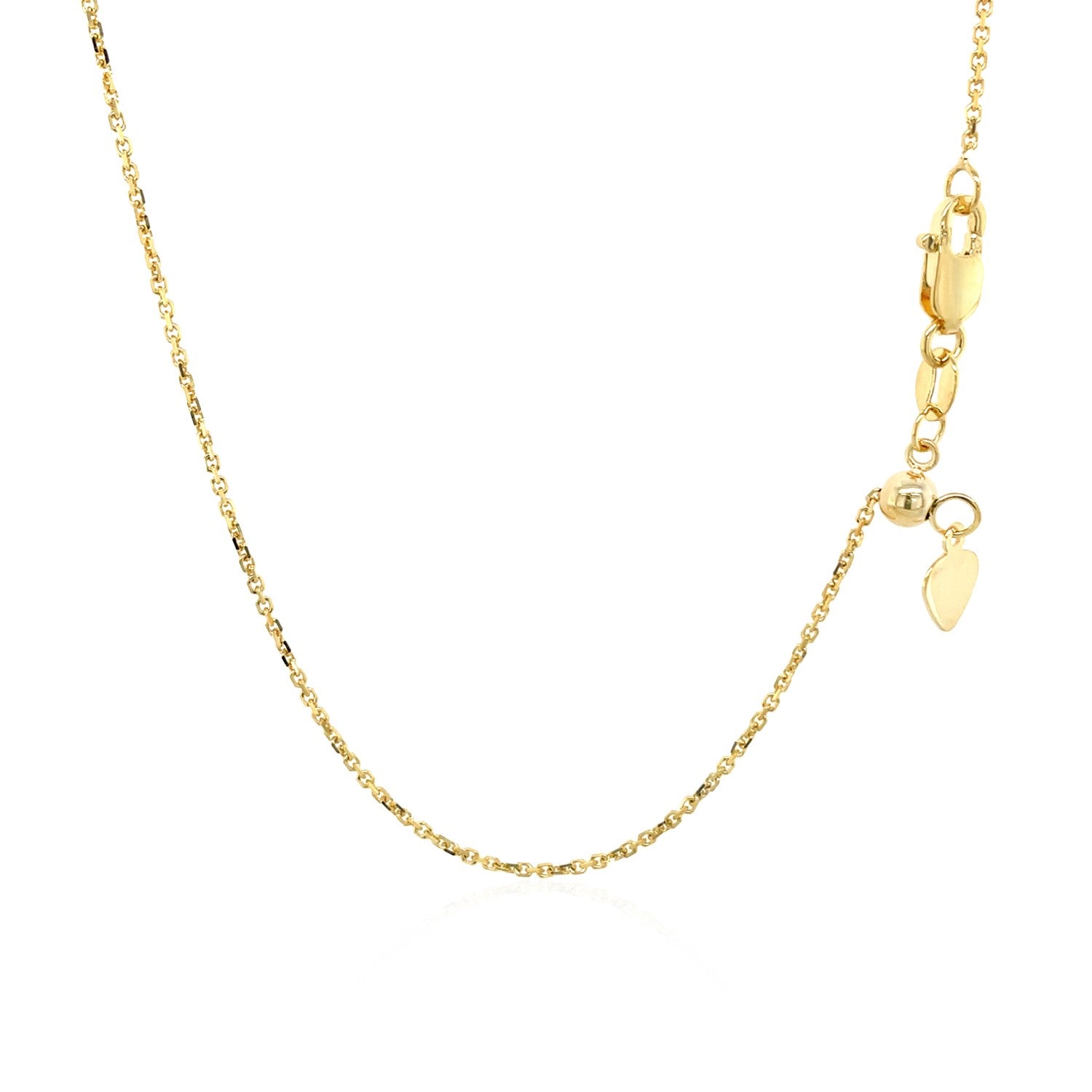 10K Yellow Gold Adjustable Cable Chain Necklace with Heart Dangle (1.10 mm)