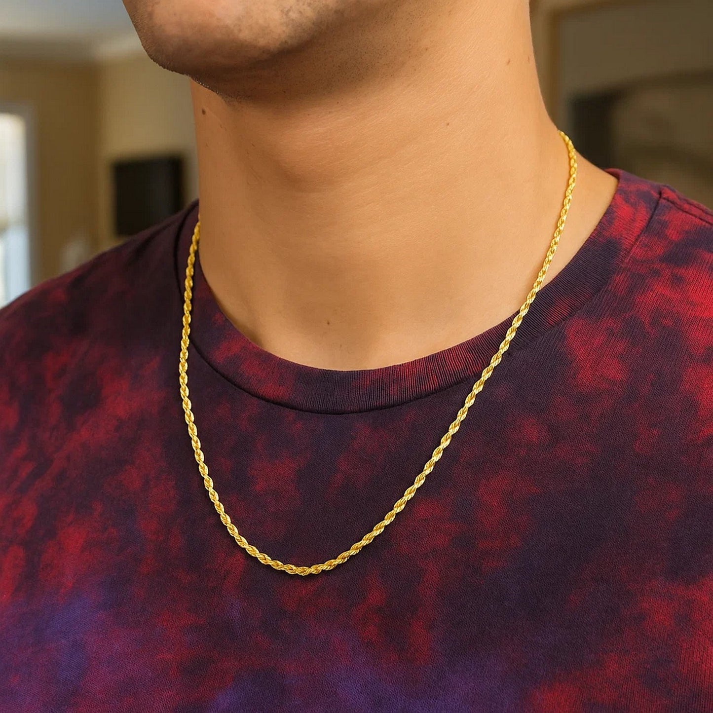 14K Yellow Gold Solid Rope Chain Necklace (3.00mm)