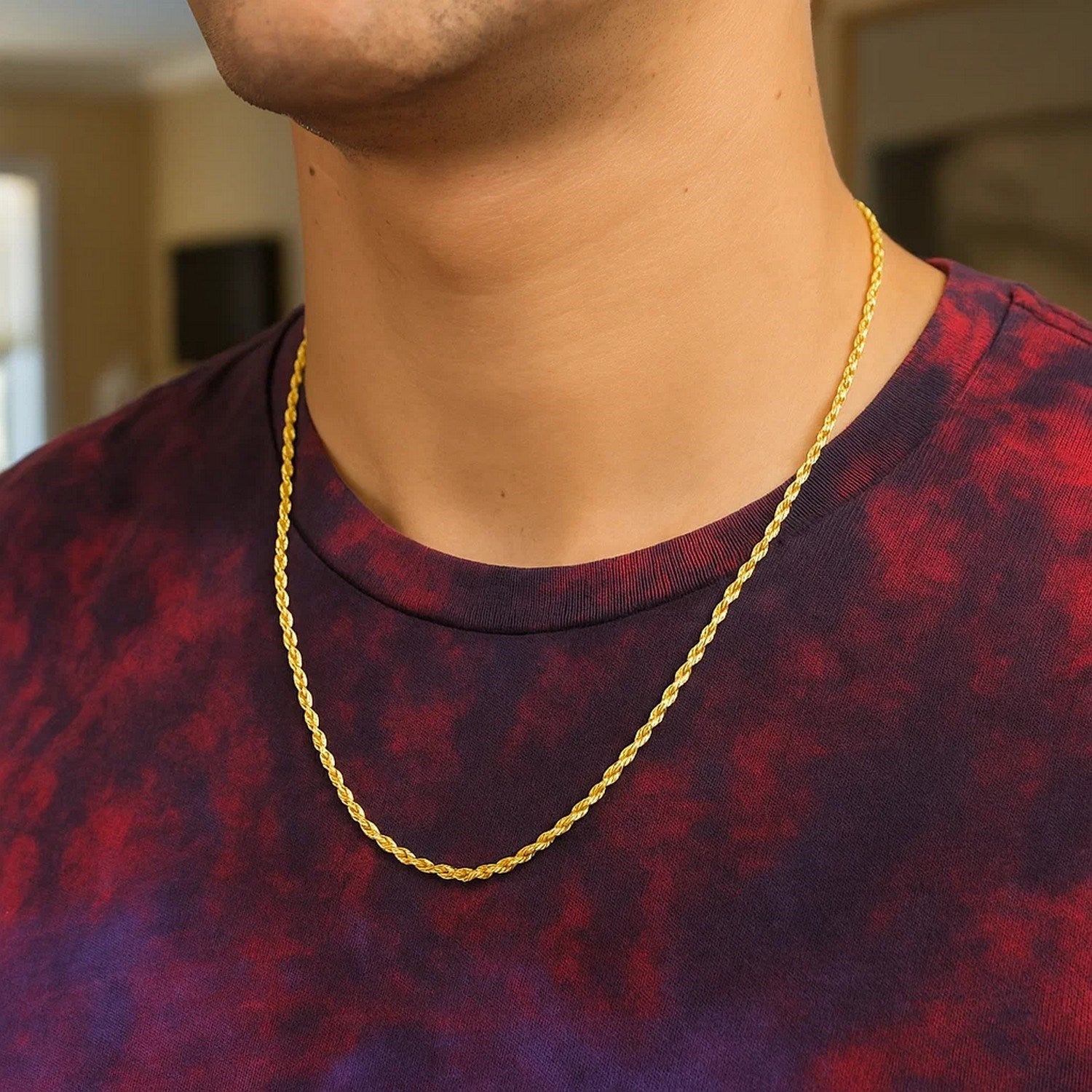 14K Yellow Gold Solid Rope Chain Necklace (3.00mm) | True Pure Gold