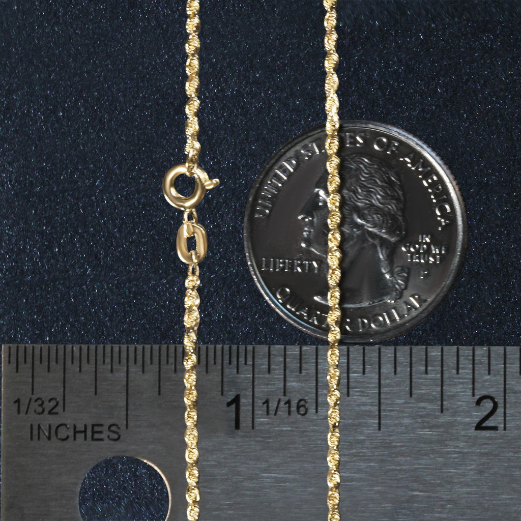 10K Yellow Gold Solid Diamond Cut Rope Chain Necklace (1.40 mm)