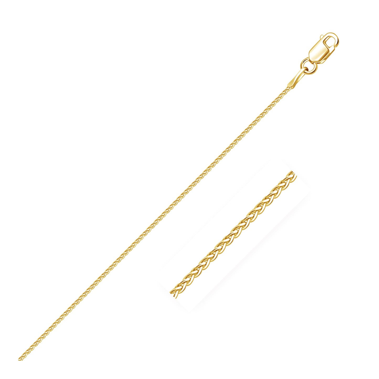 14K Yellow Gold Diamond Cut Round Wheat Chain Necklace (1.00 mm)