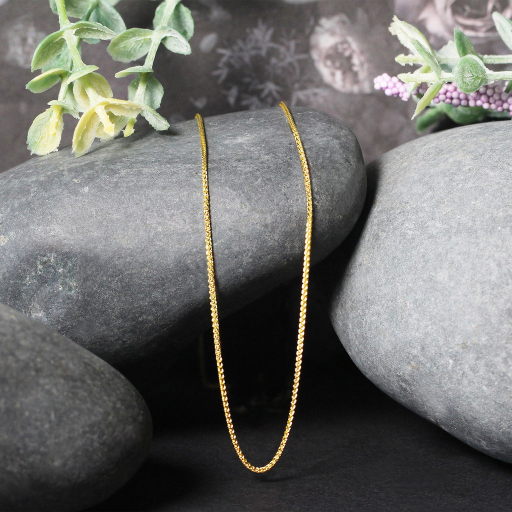 14K Yellow Gold Diamond Cut Round Wheat Chain – 1.00mm, Solid Gold