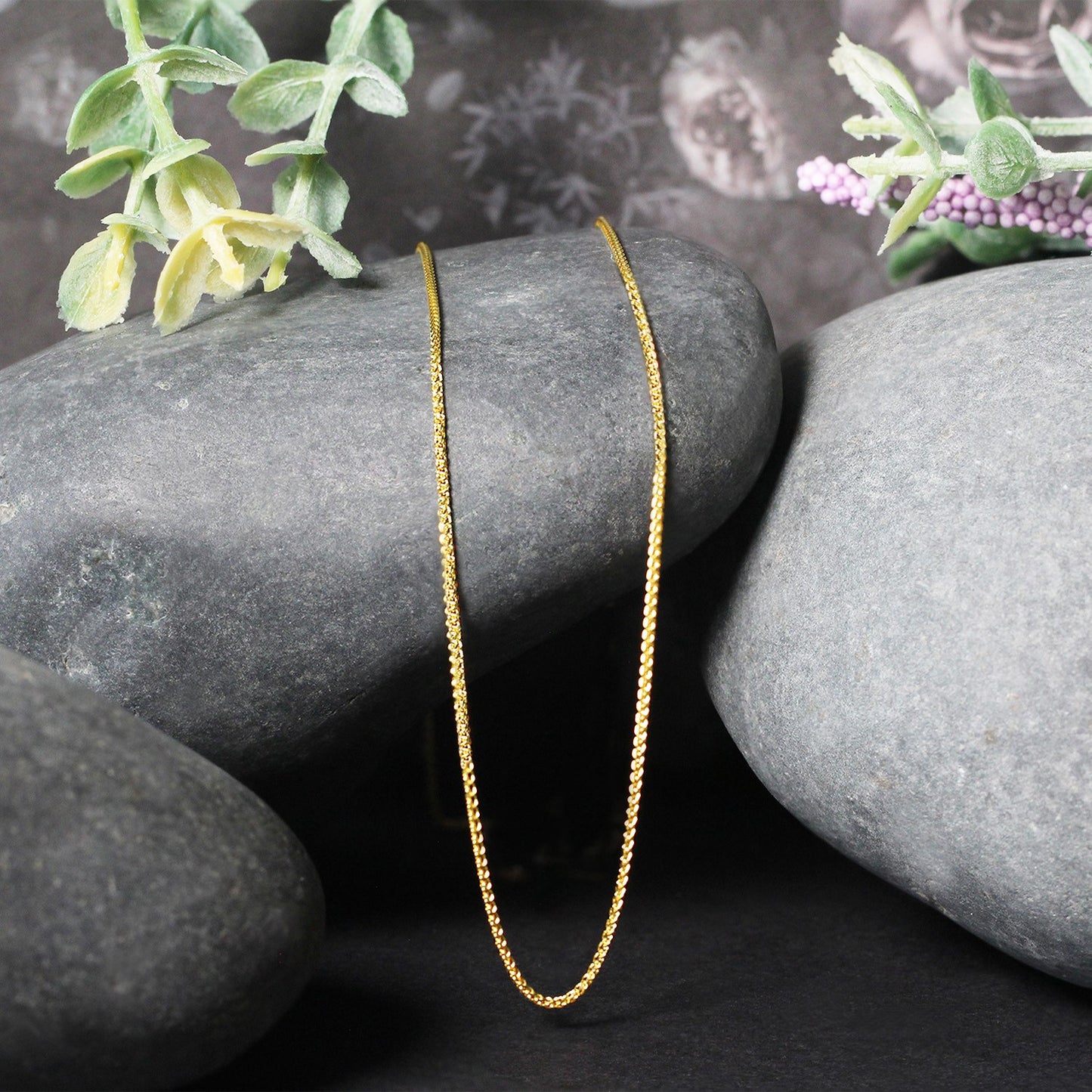 14K Yellow Gold Diamond Cut Round Wheat Chain Necklace (1.00 mm)
