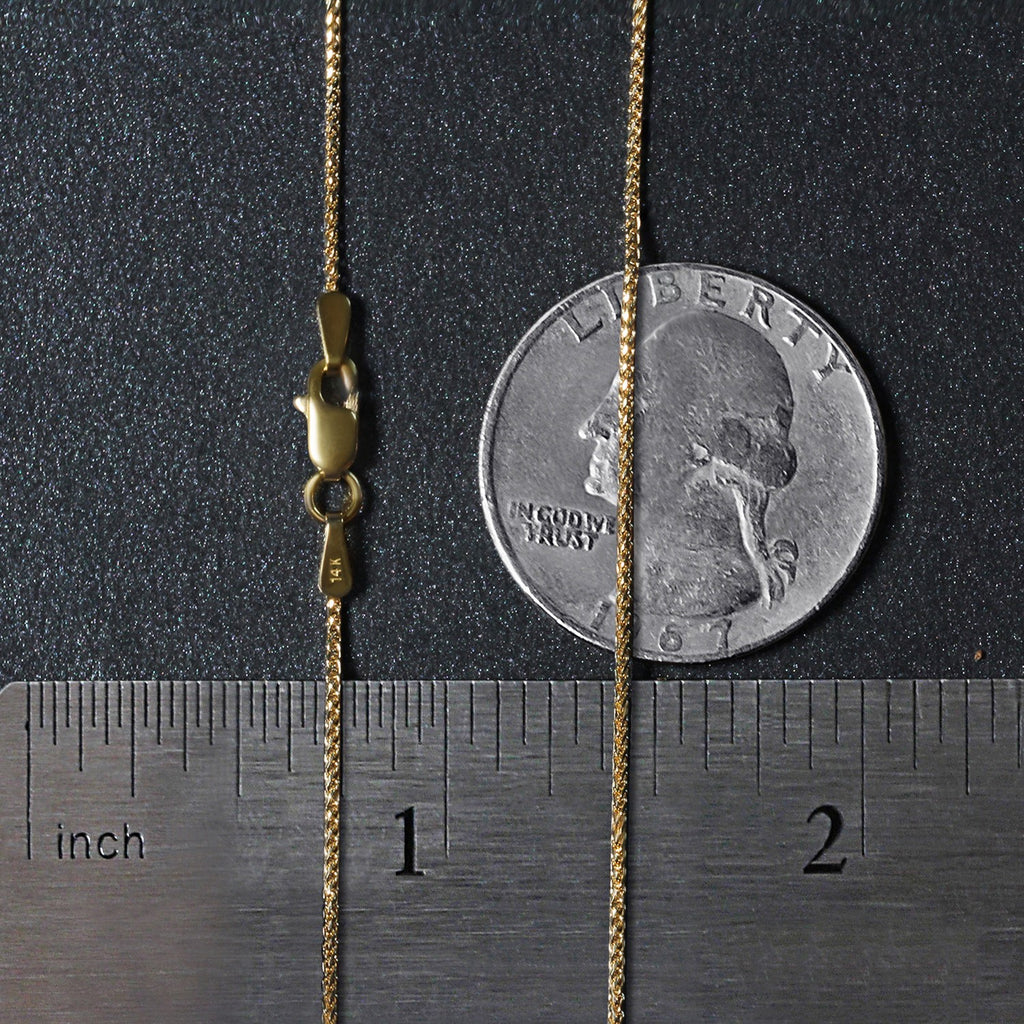 14K Yellow Gold Diamond Cut Round Wheat Chain – 1.00mm, Solid Gold