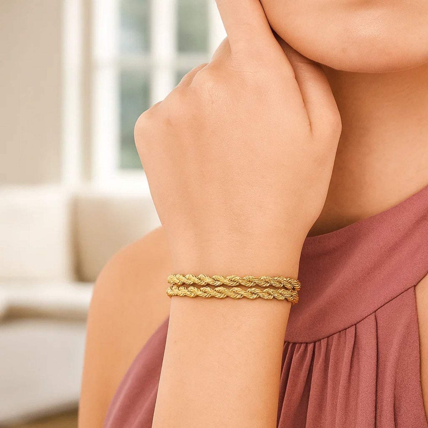 14K Yellow Gold Dual Row Rope Bracelet (4.80 mm)