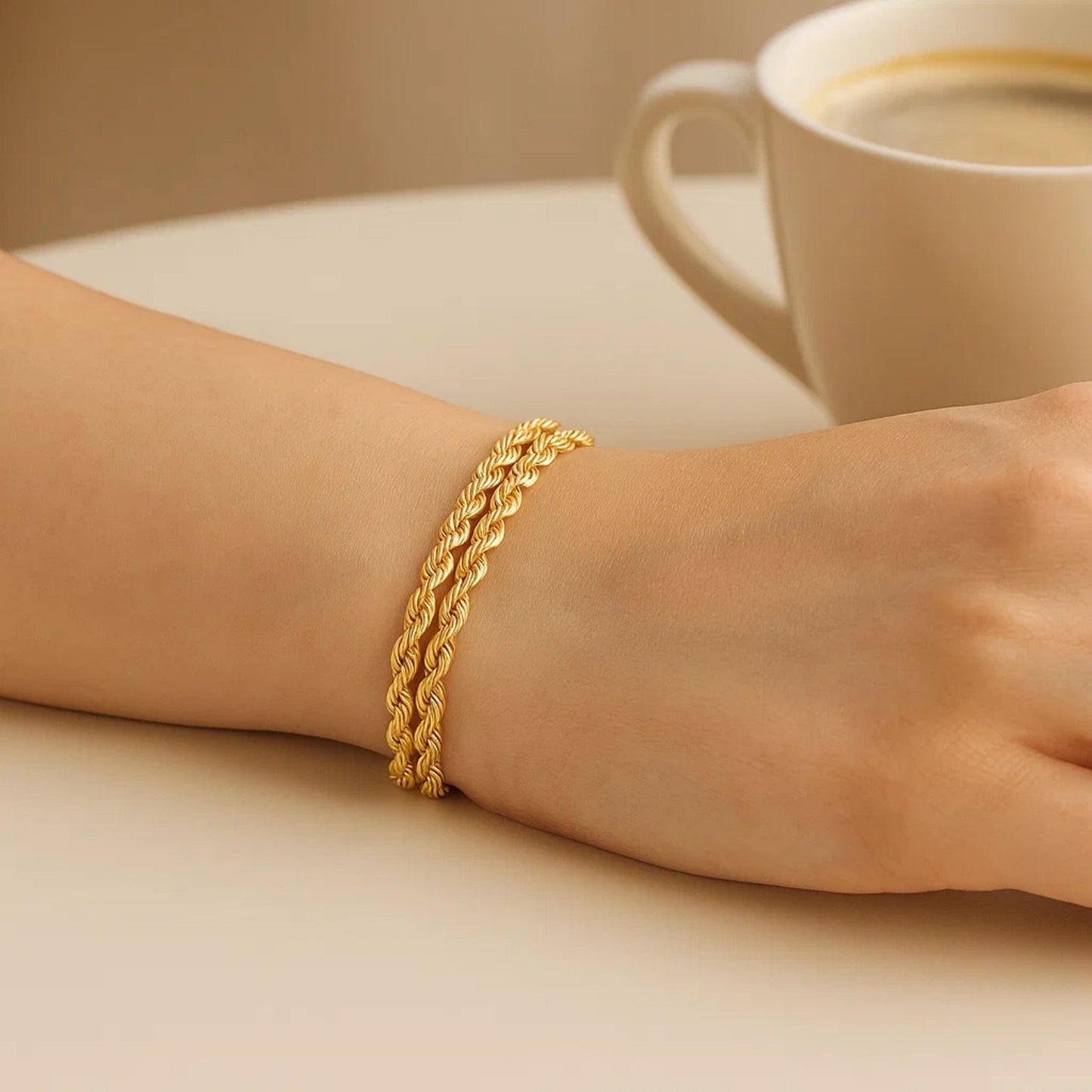 14K Yellow Gold Dual Row Rope Bracelet (4.80 mm)