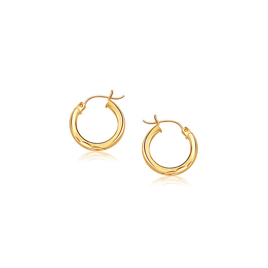 14k Yellow Gold Diamond-Cut Hoop Earrings 3x20mm