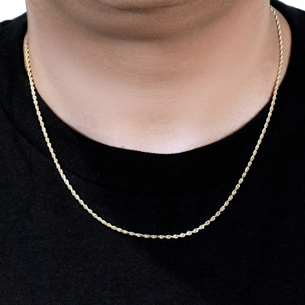 10K Yellow Gold Solid Diamond Cut Rope Chain Necklace (2.00 mm)