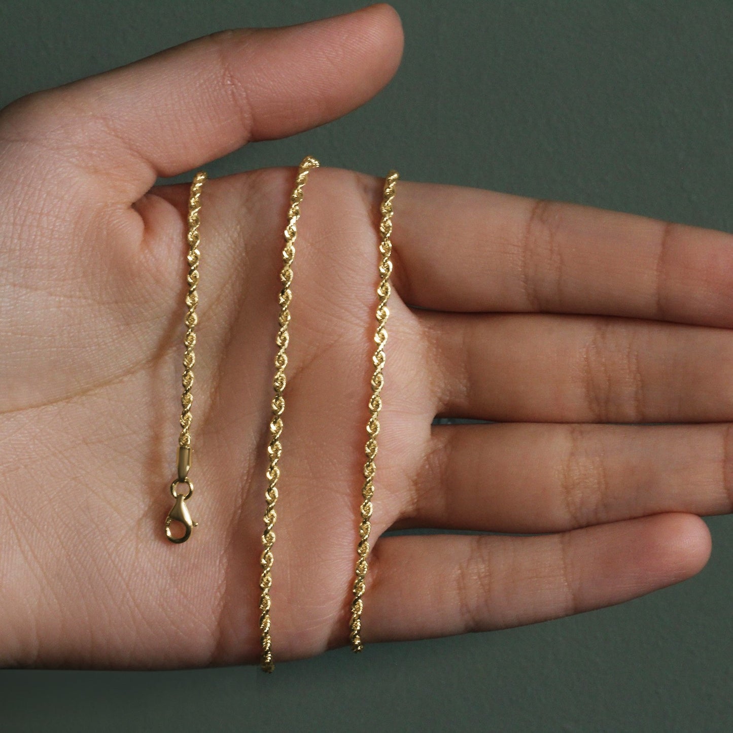 10K Yellow Gold Solid Diamond Cut Rope Chain Necklace (2.00 mm)