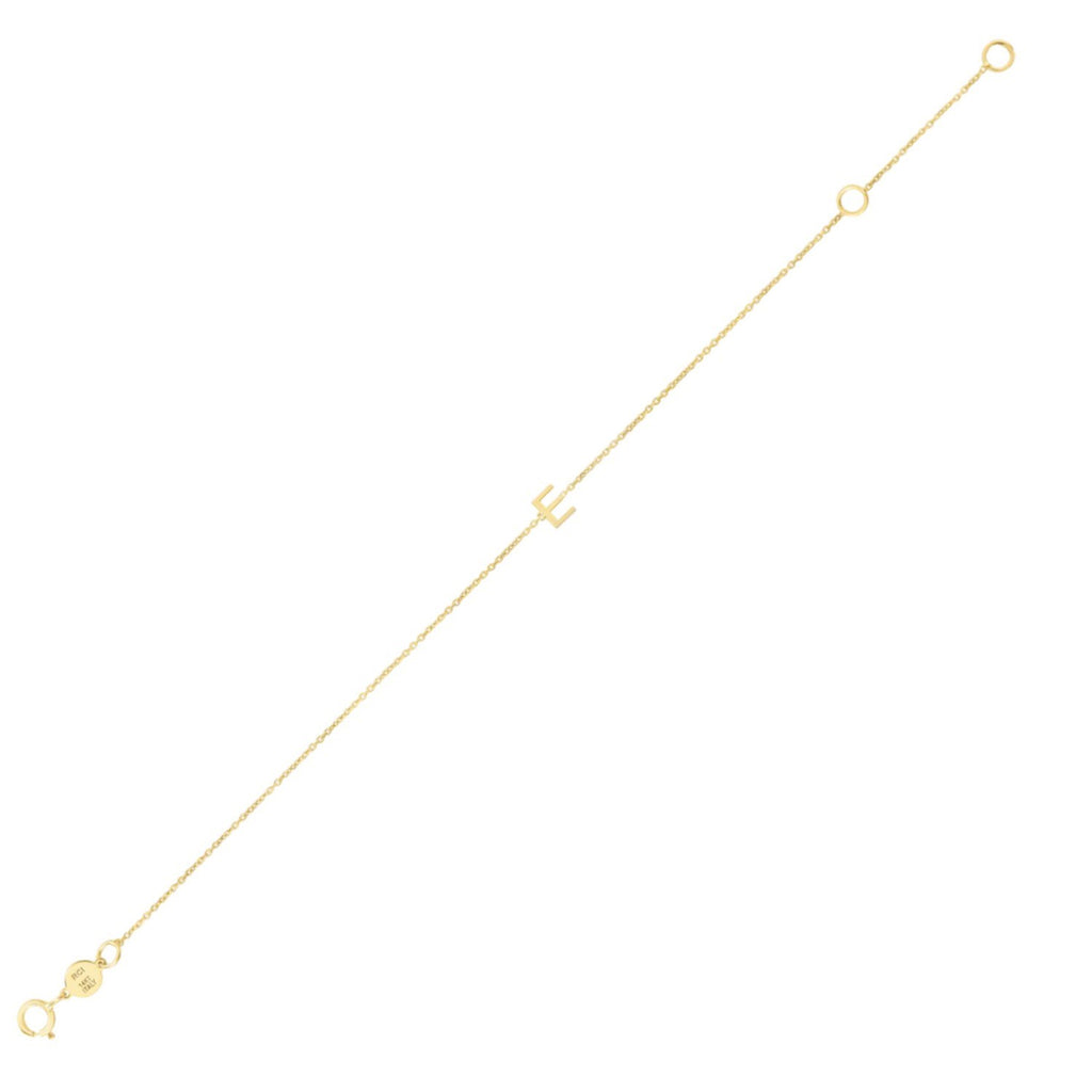 14K Yellow Gold Women's Mini Initial E Bracelet – 7 Inches – 14K Gold