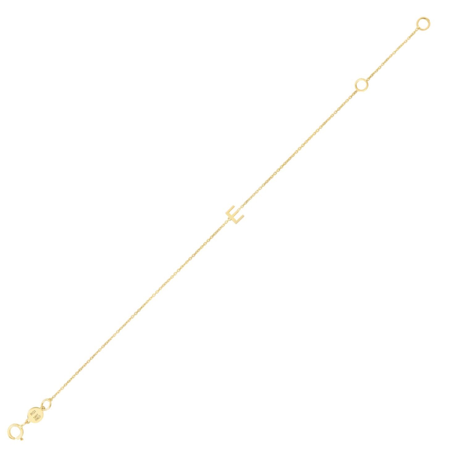 14K Yellow Gold Women's Mini Initial E Bracelet – 7 Inches – 14K Gold
