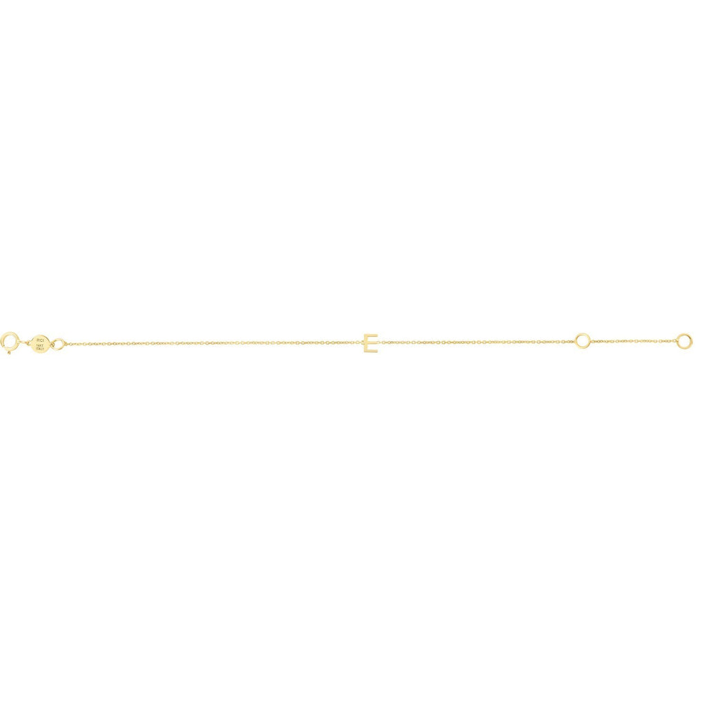 14K Yellow Gold Women's Mini Initial E Bracelet – 7 Inches – 14K Gold