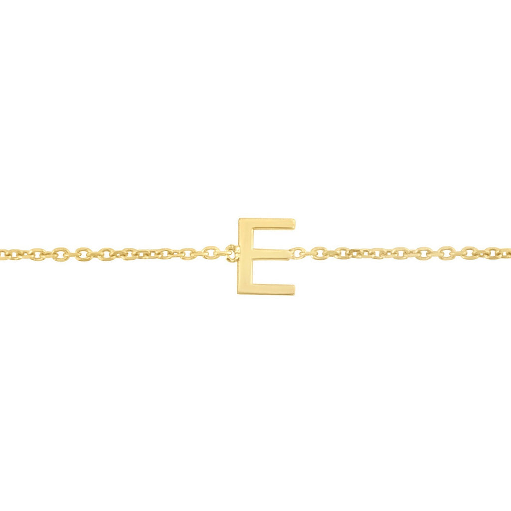 14K Yellow Gold Women's Mini Initial E Bracelet – 7 Inches – 14K Gold