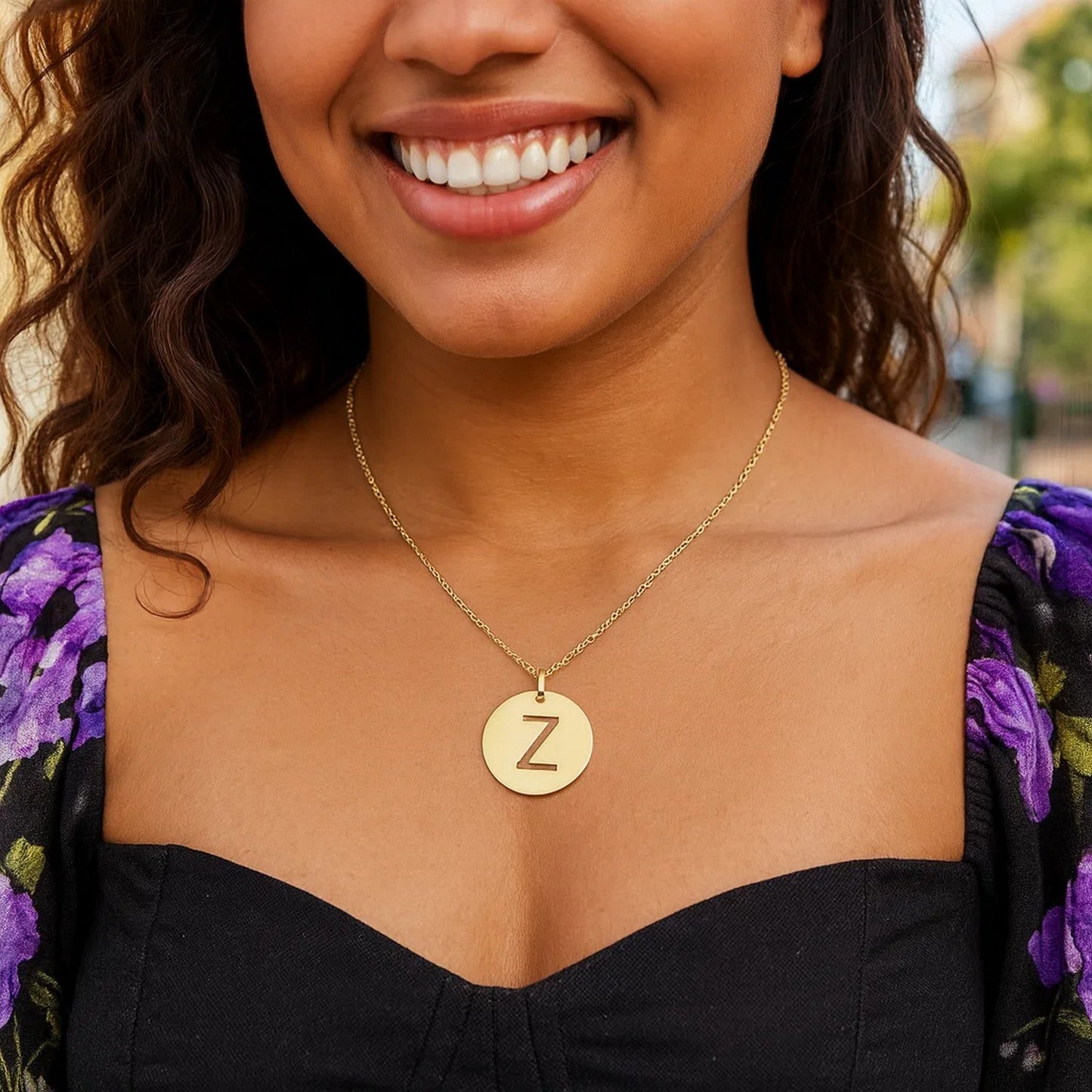 14K Yellow Gold Disc Initial Z Pendant