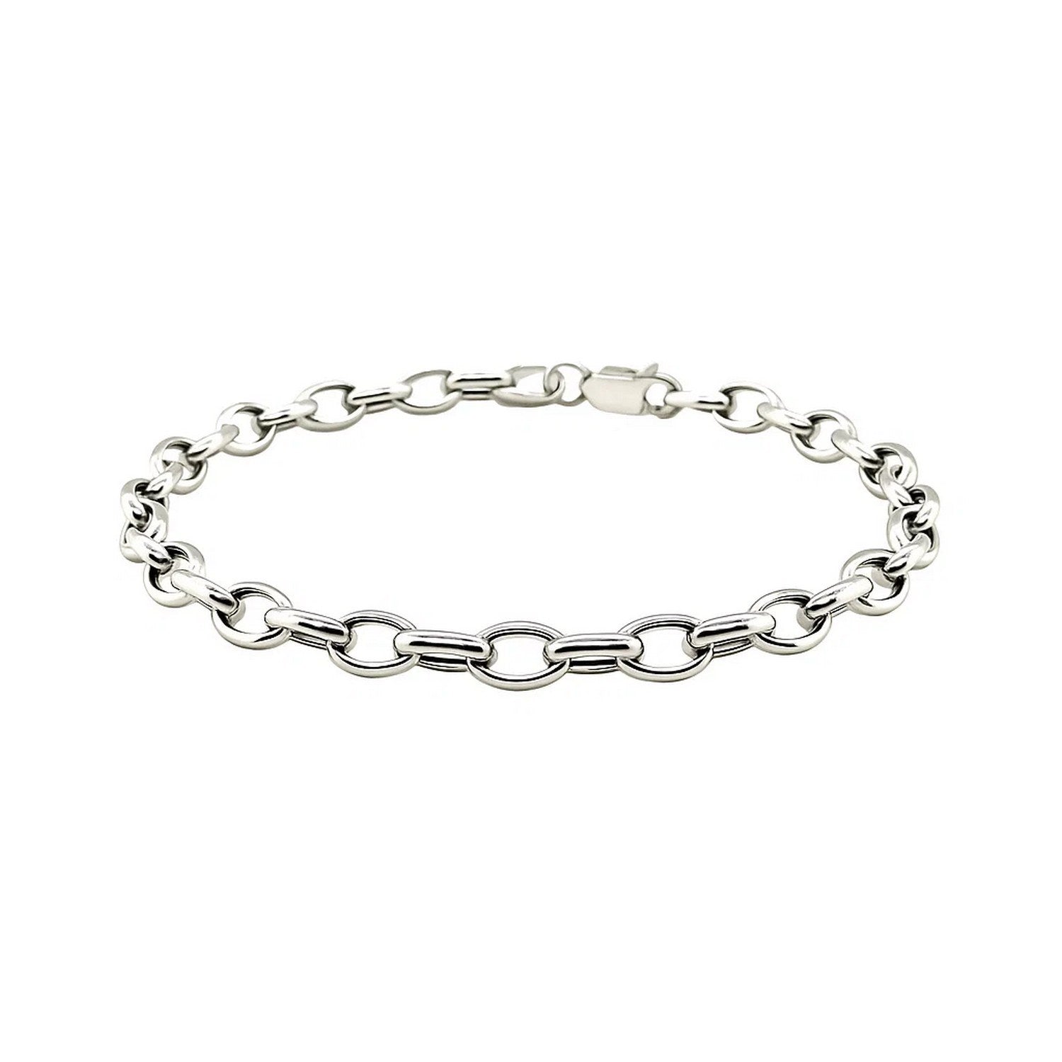 14K White Gold Oval Rolo Bracelet (4.60mm)
