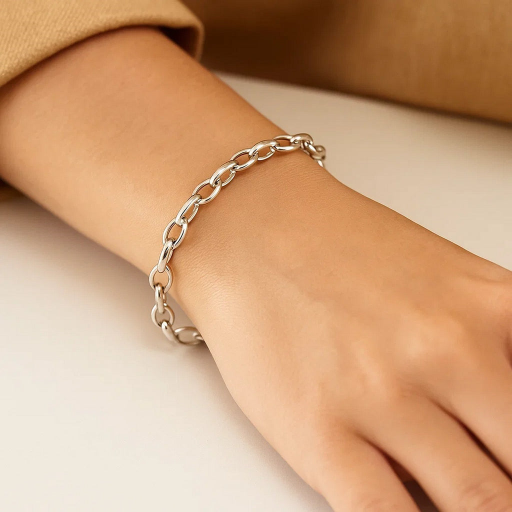 14K White Gold Oval Rolo Bracelet (4.60mm)