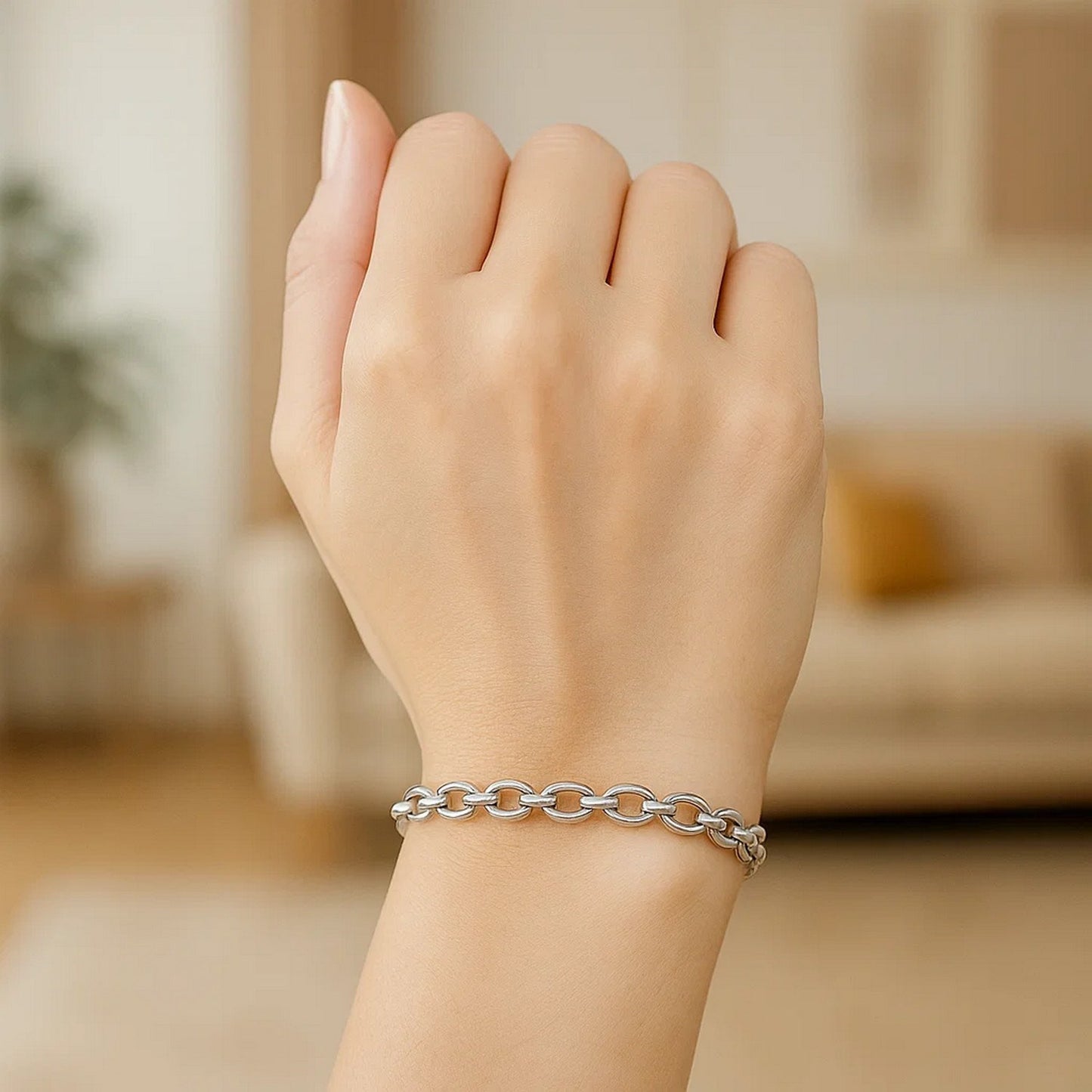 14k White Gold Oval Rolo Bracelet  (4.60 mm)