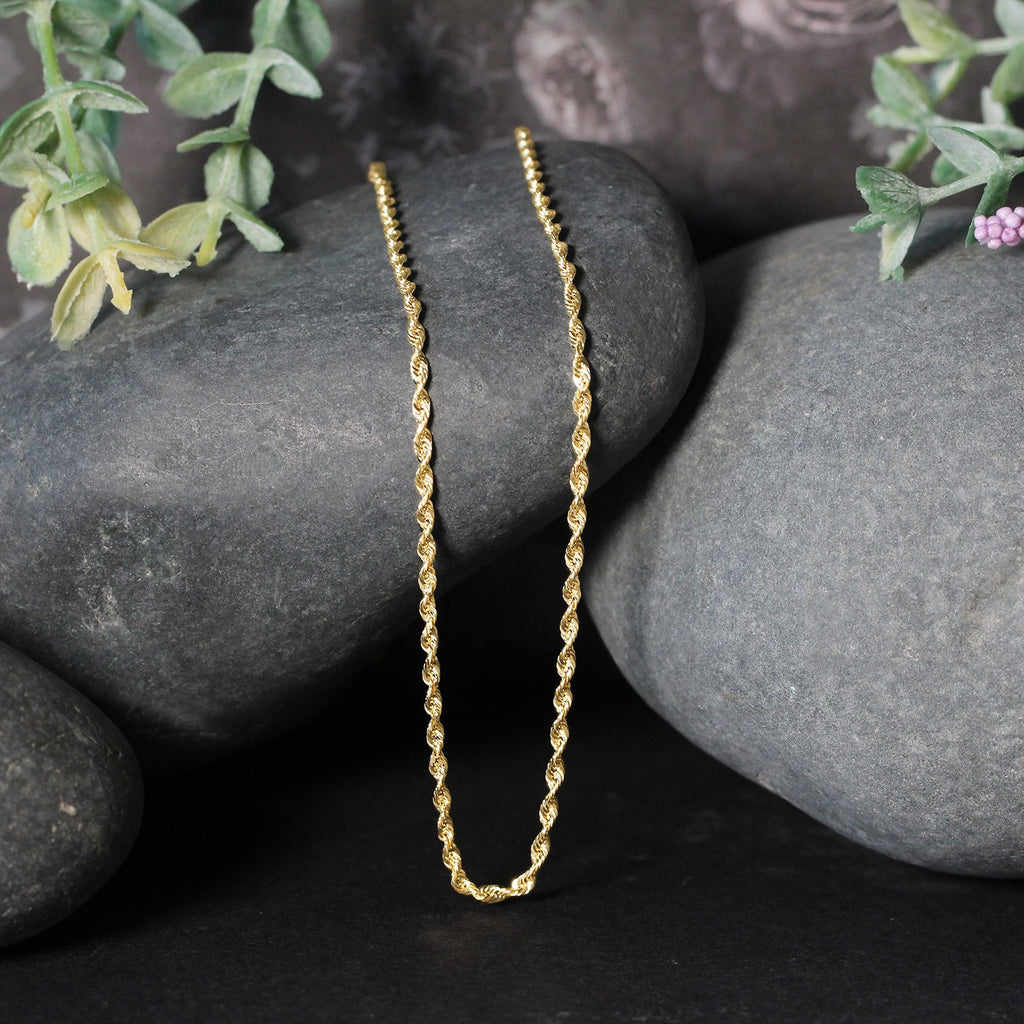 10K Yellow Gold Solid Diamond Cut Rope Chain Necklace (1.80 mm)