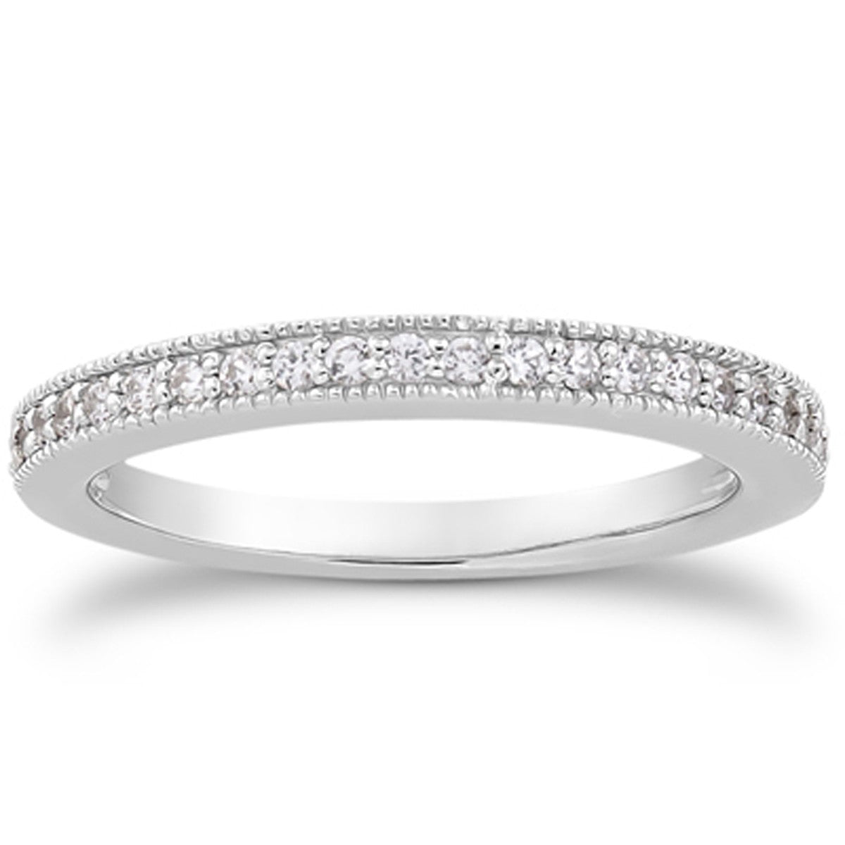 14k White Gold Pavé Diamond Milgrain Wedding Band Set