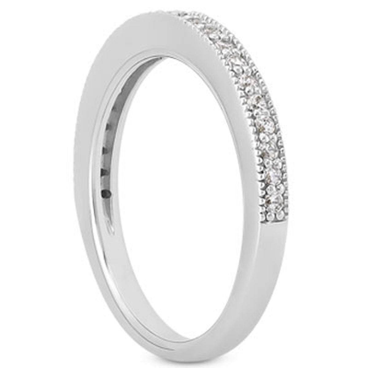 14k White Gold Pavé Diamond Milgrain Wedding Band Set
