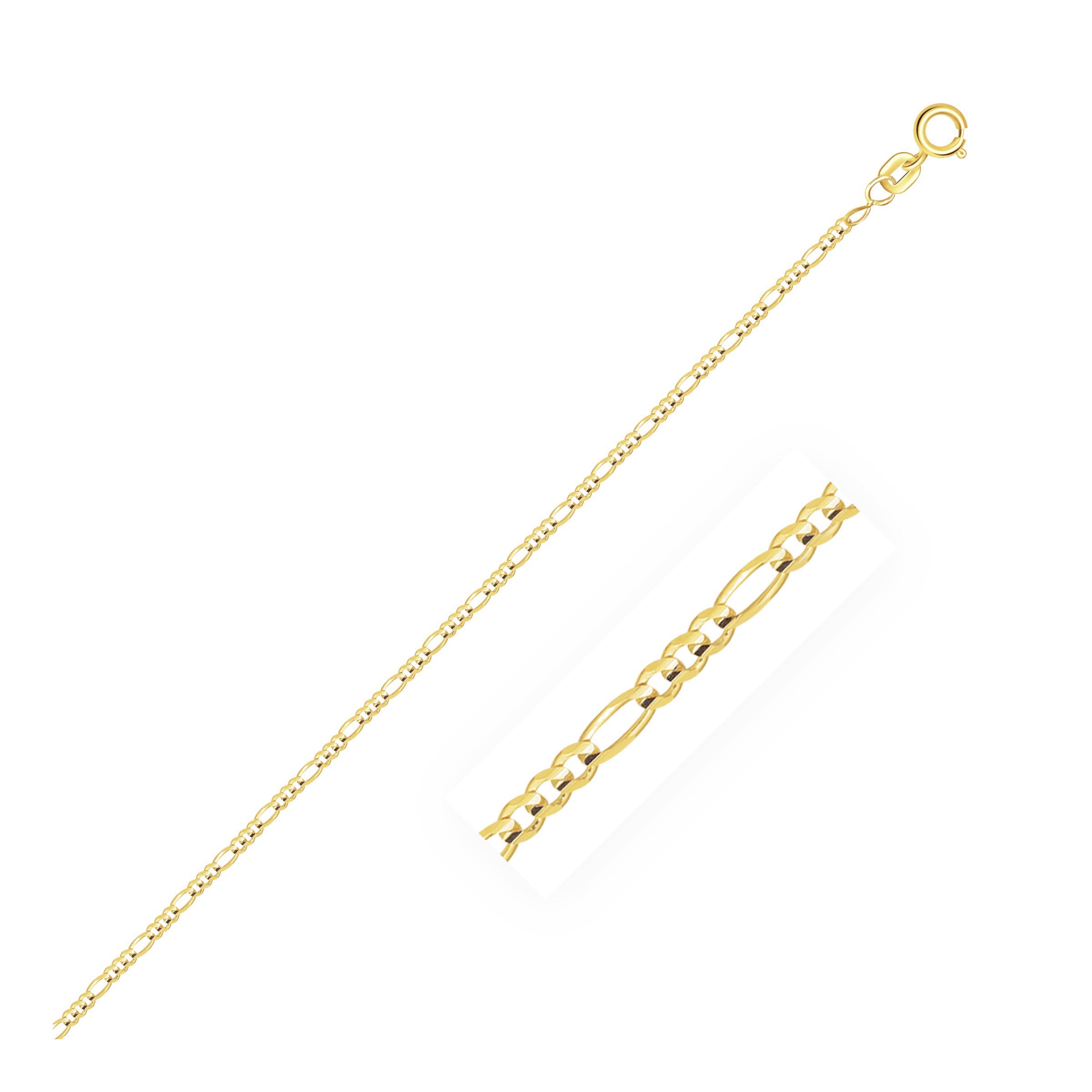 14K Yellow Gold Solid Figaro Chain – 1.30mm, Solid Gold