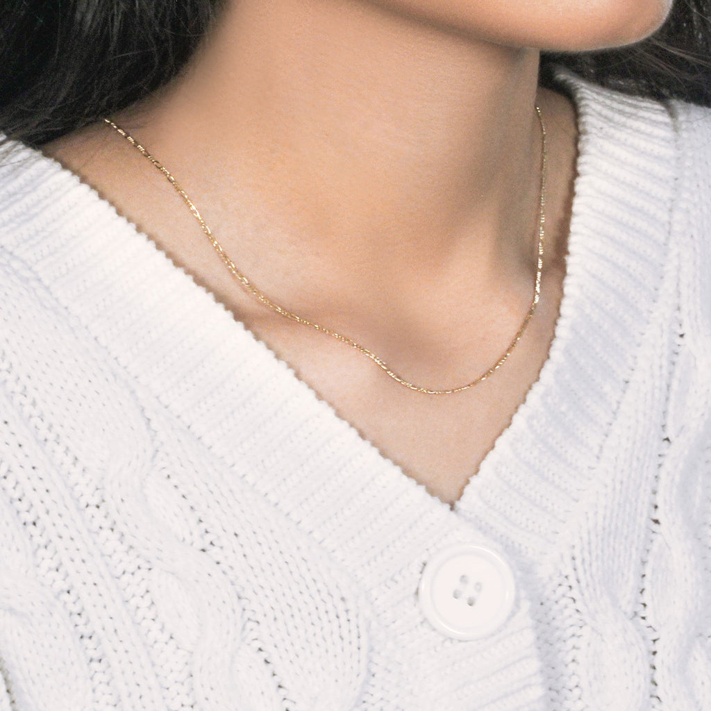14K Yellow Gold Solid Figaro Chain – 1.30mm, Solid Gold