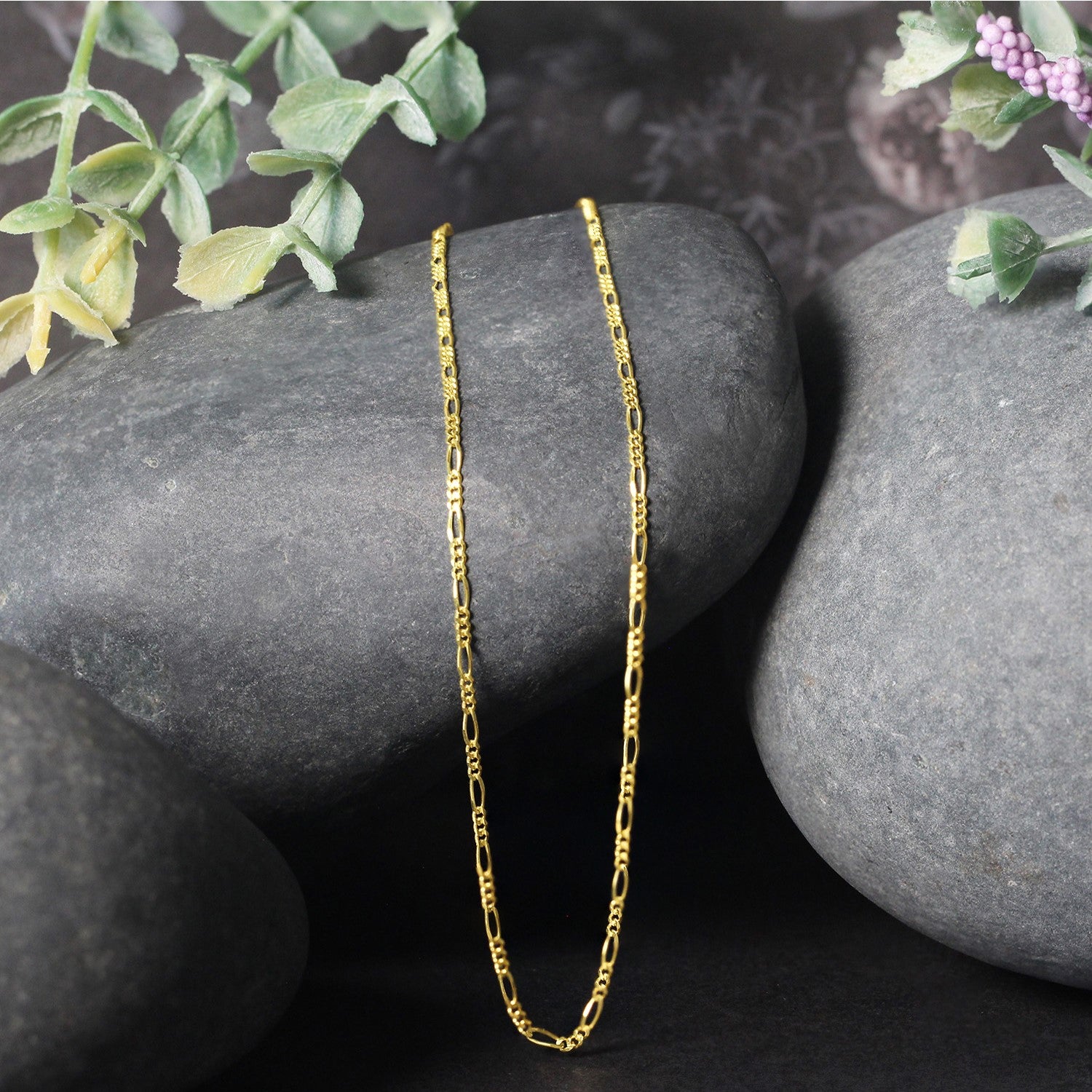 14K Yellow Gold Solid Figaro Chain – 1.30mm, Solid Gold