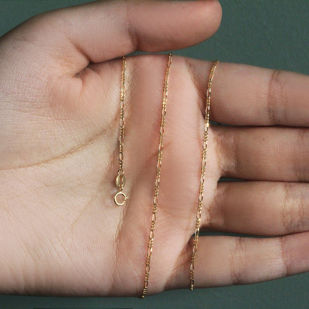 14K Yellow Gold Solid Figaro Chain – 1.30mm, Solid Gold